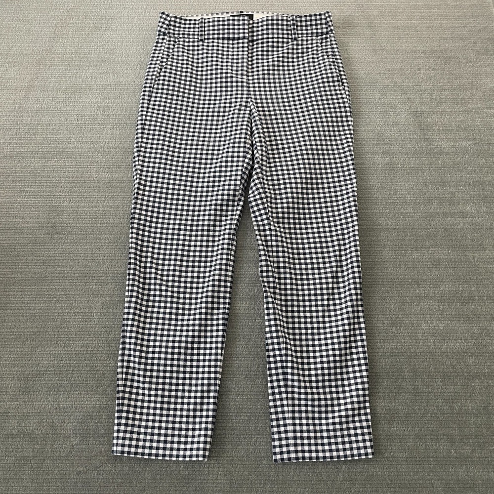 J Crew Cameron Pants Women 2 Black Gingham Office Tapered Stretch Casual Classic